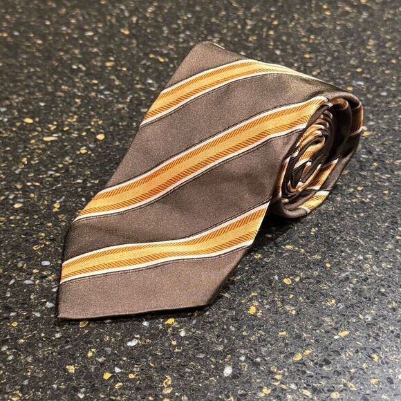 Hugo Boss Silk blend tie. Brown/orange/gold. - Picture 1 of 6